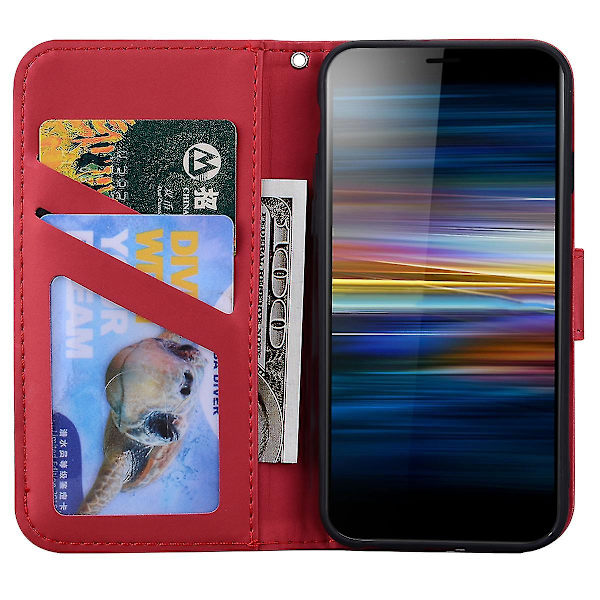 Bear Pattern Phone case för Sony Xperia L3 med korthållare, rem, Pu-lädermaterial, plånboksfunktion, hörnfallskydd Red