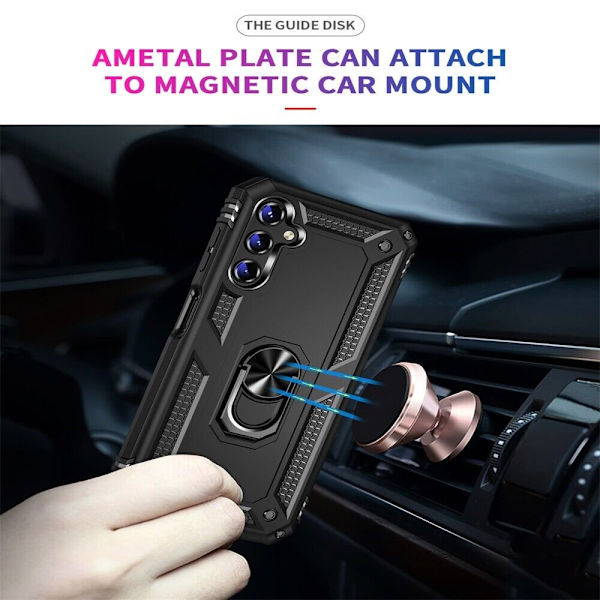 Xhy Samsung Galaxy A14 5G- case med skärm- och linsskydd och magnetiskt ringfäste Kickstand Military Grade helkropp dubbellager Durabl black