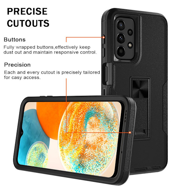 Xhy Samsung Galaxy A23 5G- case med skärmskydd och magnetiskt bilfäste Kickstand Militärklass helkropp dubbellagers fallskydd black
