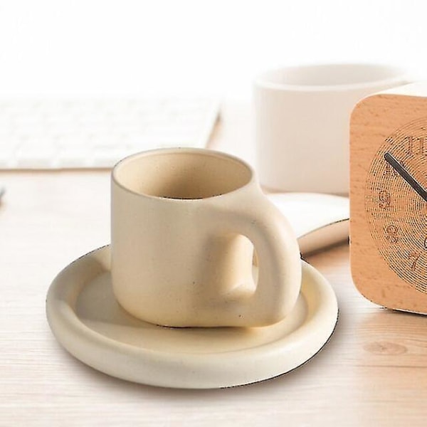 Nordic Mug Knubbig kaffemugg med fat Kalla drycker kopp Lätt att rengöra Diskmaskin Säker kaffekopp fat set för vänner Light Yellow