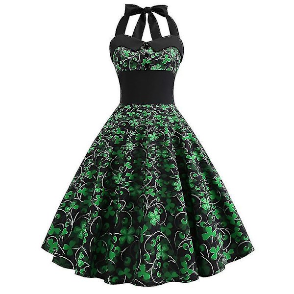 Kvinnor print Grimma Retro Rockabilly ärmlös svängklänning A M