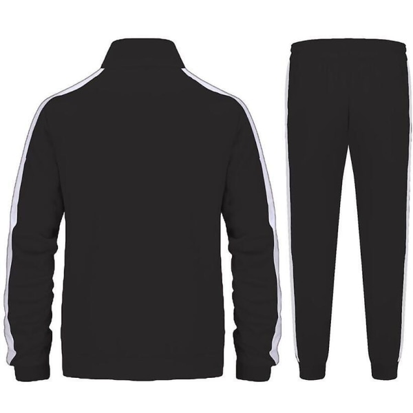 Träningsdräkt för män Athletic Full Zip Casual Sports Jogging Gym Sweatsuit Black S