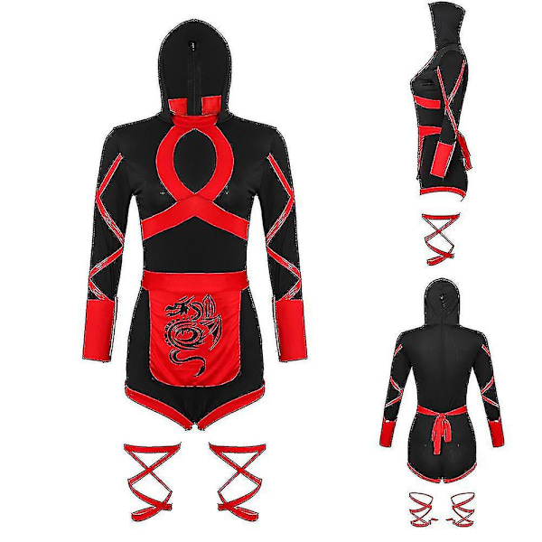 Kvinnors Ninja Cosplay Sexig Bodysuit Outfit Halloween Party Kostym Finklänning XL