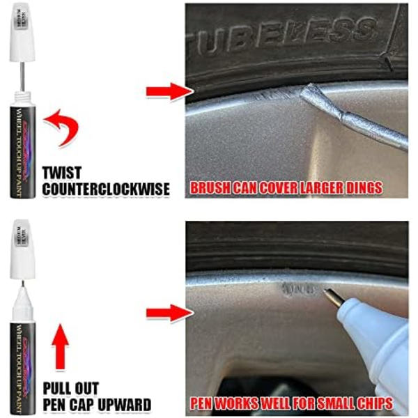 cocomfix Fälgreparationssats, Black Rim Touch Up Paint Kit, Reparationssats för fälgar. SNABB &amp; LÄTT för kantstensutslag, repor och större No. 04Medium Silver