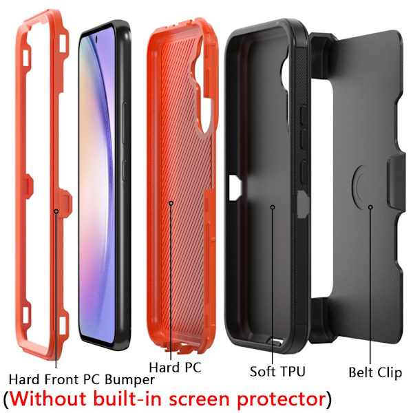 TASHHAR Samsung Galaxy A54 5G case med bältesklämma hölster Militärklass Heavy Duty 3 i 1 Stötsäker rustning Robust Hållbar för Galaxy A54 5G blackorange
