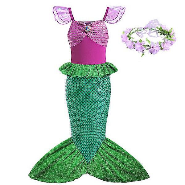 Disney Lilla Sjöjungfrun Ariel Prinsessklänning Barnklänning För Flickor Cosplay Barn Karneval Födelsedagsfestkläder Sjöjungfrudräkt V 7-8T(size 140) 2pcs Mermaid Set2