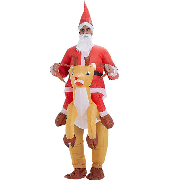 Uppblåsbar Jultomte Rider Renen Uppblåsbar Klädsel För Jul Cosplay null none