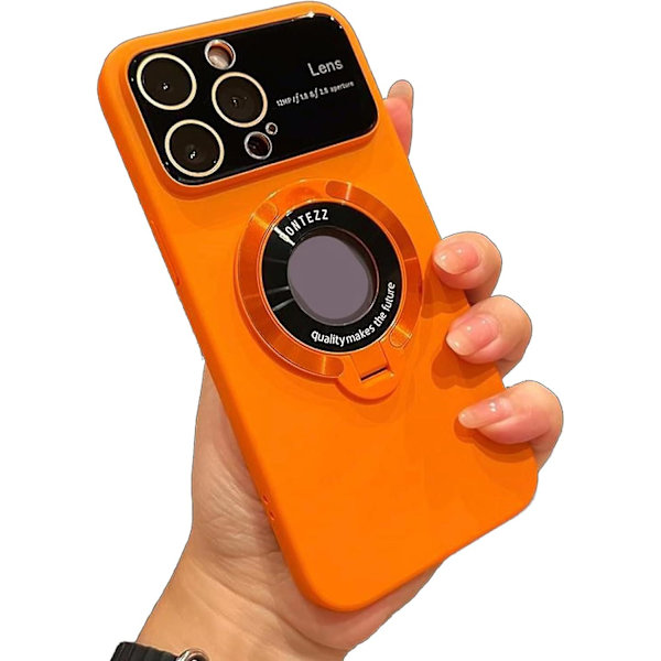 Phone case kompatibelt Iphone 15 Pro Max/15 Pro/15 Stort fönster med magnetiskt fäste för läckageetikett, 15 Pro Max case Orange for iPhone 15 Pro Max