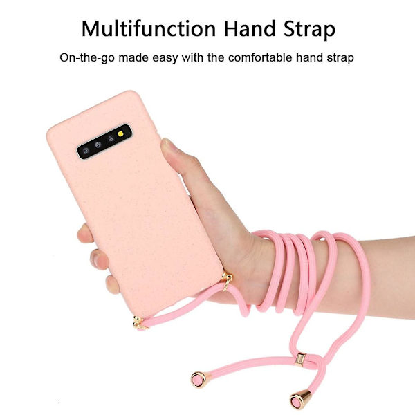 Wheat Straw Material + Tpu Case med snodd för Samsung Galaxy S10 Plus Pink For Samsung Galaxy S10 Plus