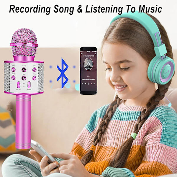 Födelsedagspresent för 6-15 år gammal, trådlös bluetooth karaokemikrofon Rose red