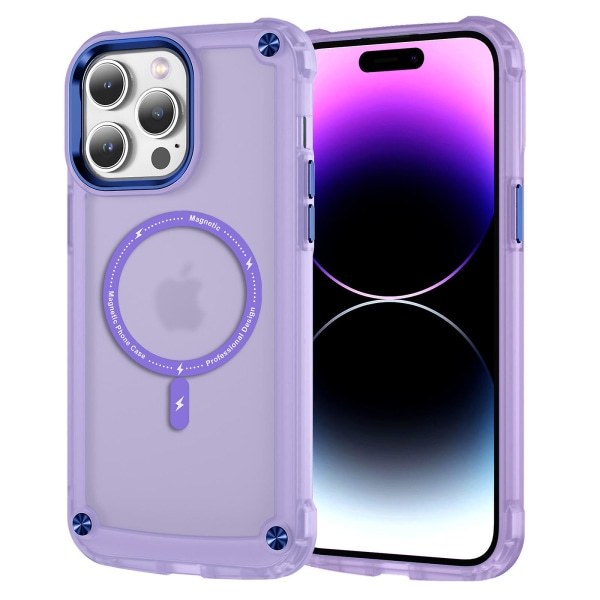 Magsafe- case kompatibelt med Iphone 15 Pro Max, genomskinligt hårt Pc- cover Mjuk Tpu Bumper Matt Military Anti-dropp- cover Purple For iPhone 15 Pro Max