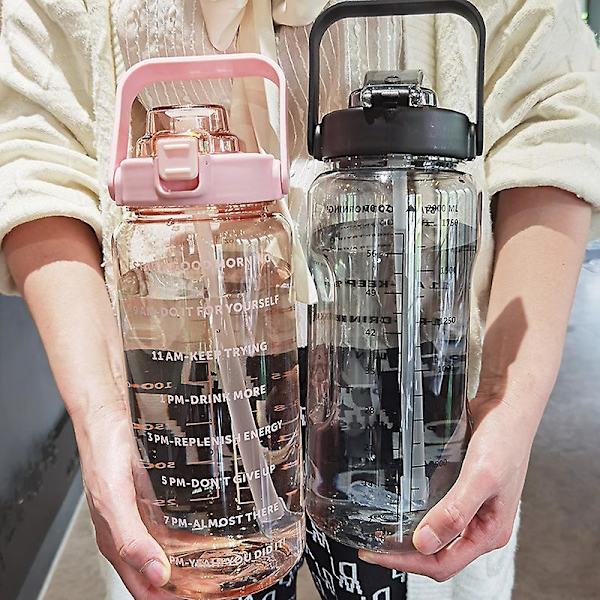 2000 ml vattenkopp med stor kapacitet hona med sugrör Tidsskala Sport utomhus sommar vattenflaska Plast vattenflaska#xmgwl001 Pink 2000ML