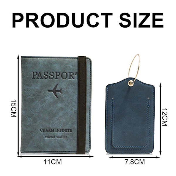 Cover, Pu-läder case Organizer för pass, kreditkort, boardingkort (plånbok+tagg) blue 13.7*10.5cm