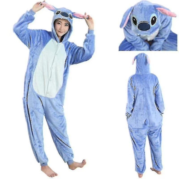 Unisex Vuxen Kigurumi djurkaraktärskostym Onesie Pyjamas Onepiece Blue Stitch L