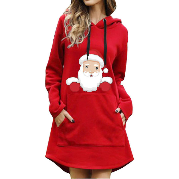 Printed Hooded Long Sleeve Women's Sweatshirt Dress Damhoodie Red L