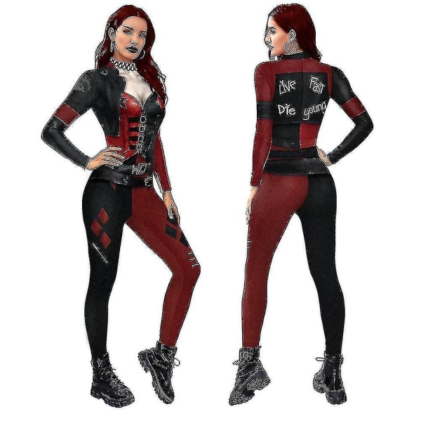 Dam Harley Quinn Kostym Klassisk Harley Quinn Halloween Cosplay Costume Jumpsuit XL