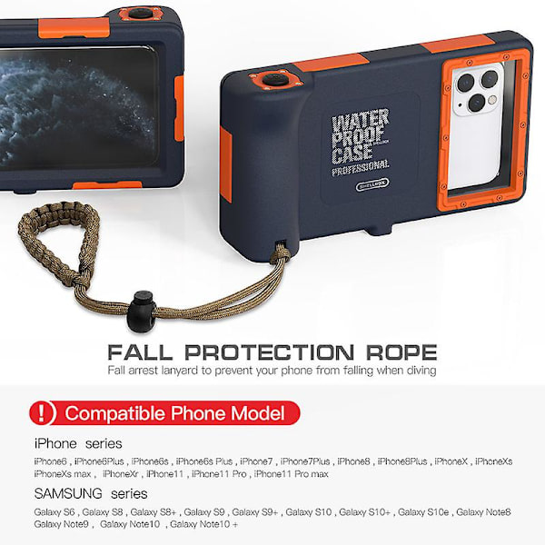 8 alternativ Dykning Phone case 15m Undervattensvattentätt cover för simning Snorkling black generation