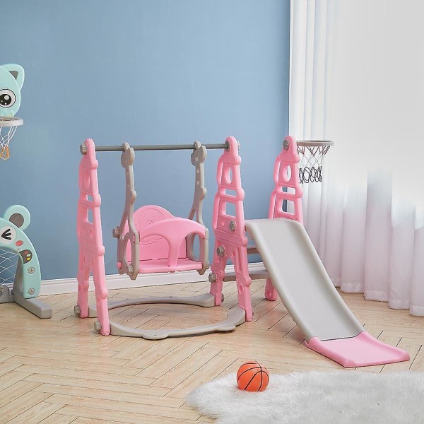 3-i-1 Design Toddler Swing Climber Slide Set med basketkorg utomhusleksak null none