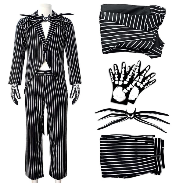 Jack Skellington Cosplay Kostym Pumpkin King Suit Halloween Fancy Dress Karneval Kostym För Vuxna Barn Male L