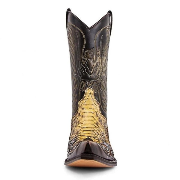 Python Western Boot Colorblock Broderi Män Stövlar Mode Moderna Skor 43