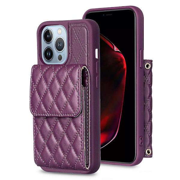 Bf22-stil för Iphone 13 Pro Kickstand Cover Pu Läderbelagd TPU-kortplatser Phone case Dark Purple