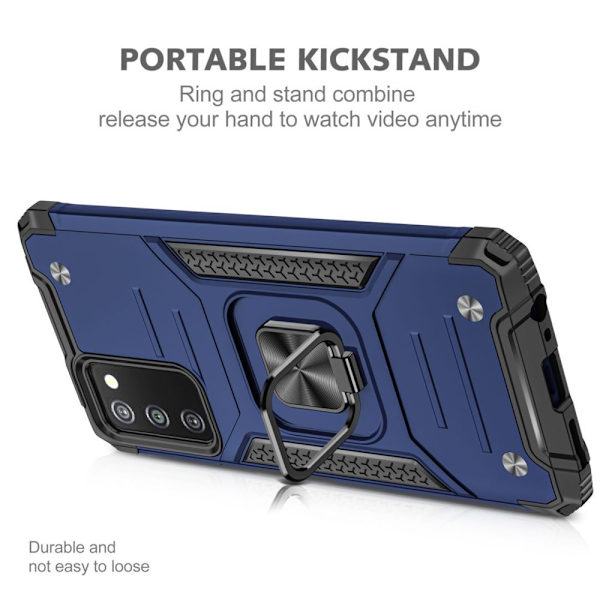 Xhy Samsung Galaxy A03S Case med magnetisk ringhållare Kickstand Militärklass helkropp Dubbellagers fallskydd Robust Hållbar lossnar blue