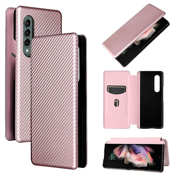 Case För Samsung Galaxy Z Fold 3 5g Kolfiber Case Folio Flip Skyddande magnetiskt cover Etui Coque Pink none