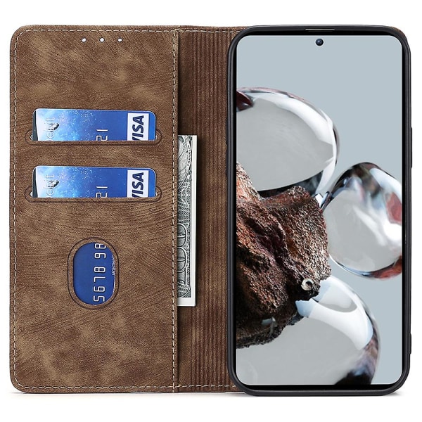 Texturerat cover för Xiaomi Redmi Note 12 Turbo / Poco F5 5g Rfid blockerande plånbok Magnetisk läder Flip Stand Case Brown