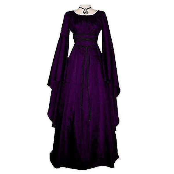 Kvinnor Halloween Renaissance Medeltida Maxiklänning Gotisk Cosplay Kostym Purple M