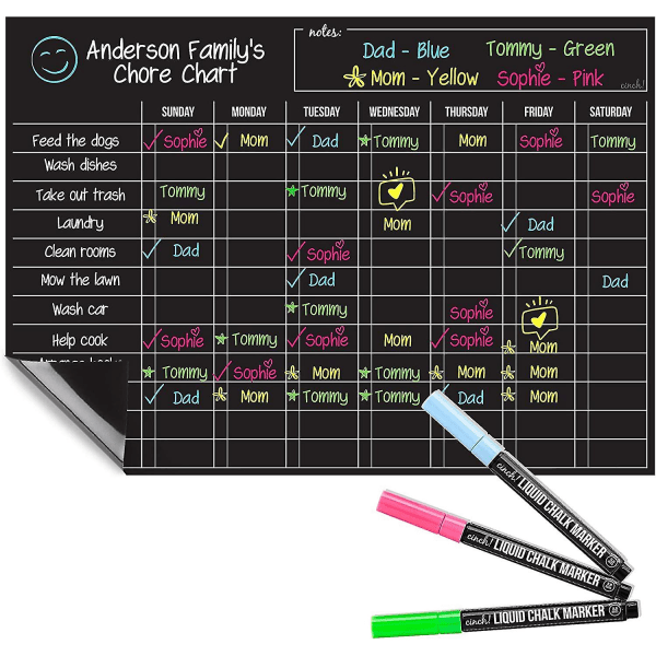 Magnetic Black Dry Erase Chore Chart för flera barn och vuxna null none