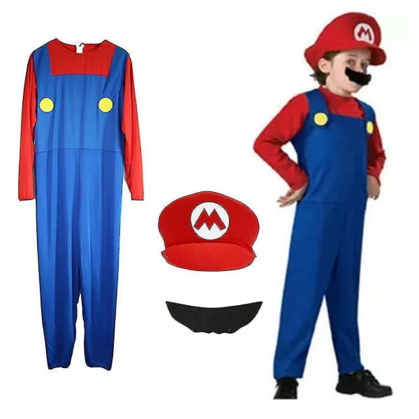 Barn Pojkar Flickor Super Mario Luigi Plumber Bros Fancy Dress Party Outfits Kostym-y Red 7-9 years