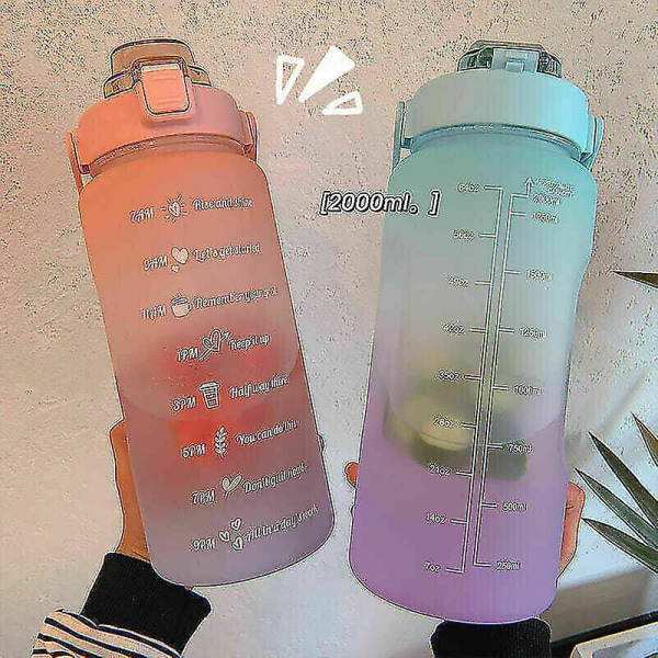2L sportvattenflaska Stor kapacitet Sugrörtid Gradient Vattenkopp Fitness Mal arenaceous paragraf The gradient pink blue
