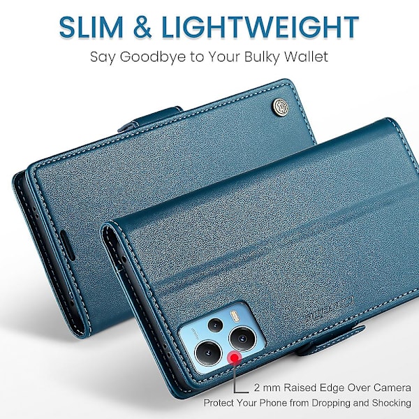 Caseme 023-serien för Xiaomi Redmi Note 12 5g (kina) / (indien) / (global) / Poco X5 5g Litchi Texture Rfid Blockerande case Läder Sta Blue