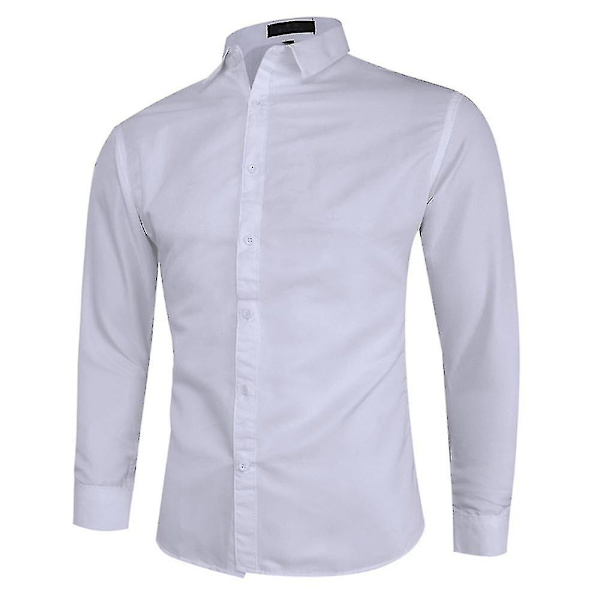 Män Knappar Lapel Neck Långärmad skjorta Passar Casual Plain Business Toppar White M