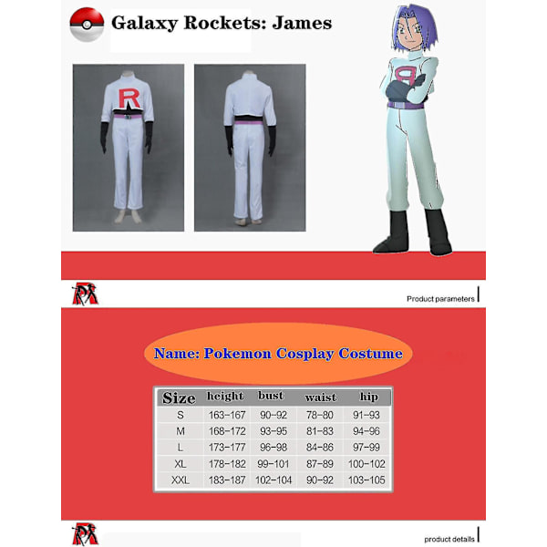 Cosplay Galaxy Rockets James Jessie Pullover Byxor Kjol Handskar Strumpor Full Set Speldräkt Unisex Vuxna James M