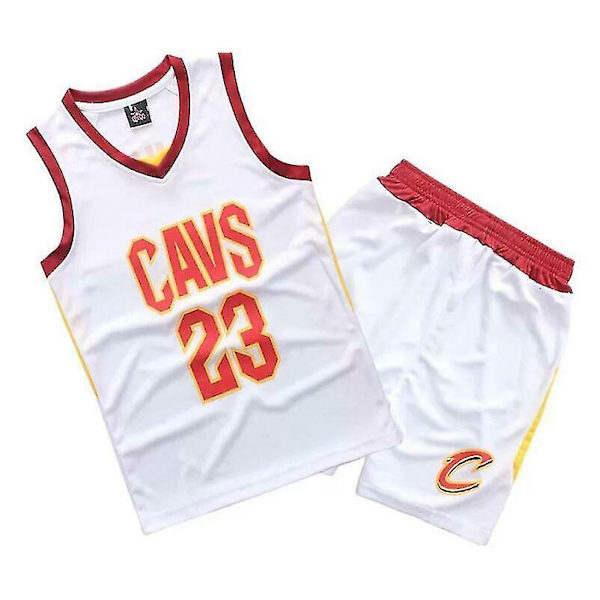 Kids Unisex Basket Training Suit Kits Väst Skjorta + Shorts Sets_s 23 White cavs L(140CM-150CM)