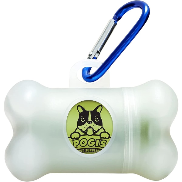 Pogi's Hund Bajspåse Dispenser med metall Karbinhake Clip - Inkluderar 1 Hund Bajspåshållare för koppel & 15 doftande Bajspåsar för hundar null none