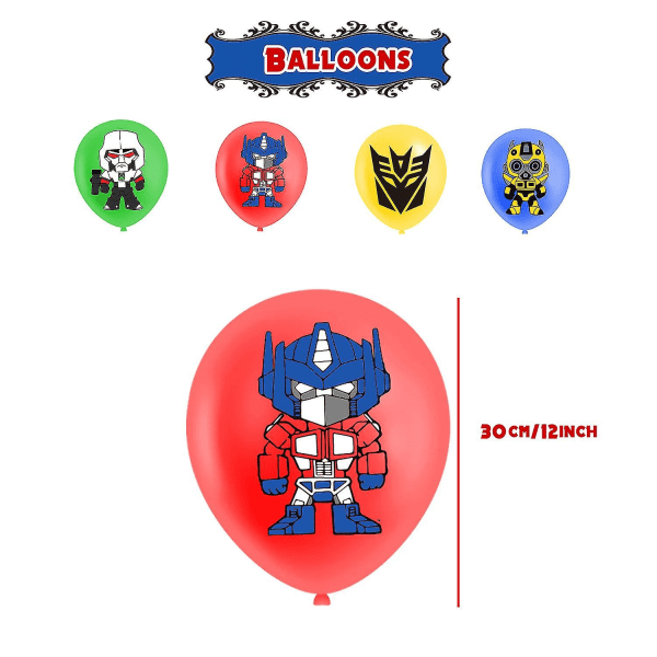 Transformers tema Födelsedagsfest dekorationer transformatorer Dragflikar Tårta Insatser Ballonger Spiralberlocker Set B