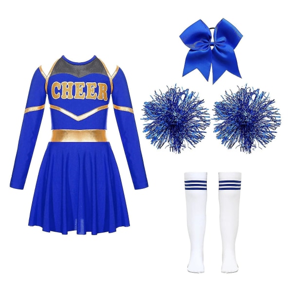 Barn Cosplay Cheer Team Danskläder Barn Flickor Cheerleading Uniform Klänning Med Blombollar Set Cheerleader Kostymer 8 B Blue