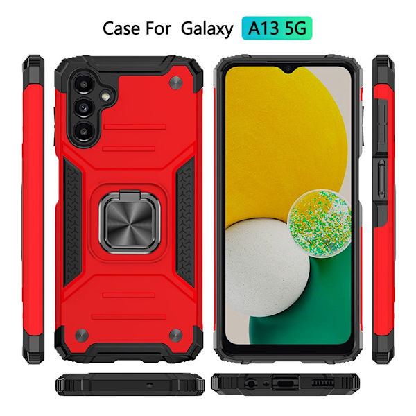 NIFFPD Galaxy A13 Case, Samsung A13 Case Ring Kickstand Hårt PC Mjukt TPU cover för Samsung Galaxy A13 5G Svart red