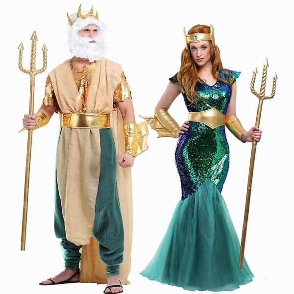 Carnival 2024neptune Sea Mermaid Kostym Män Sexig Poseidon Fancy Dress Halloween Purim Carnival Mardi Gras Outfit Poseidon Costume M