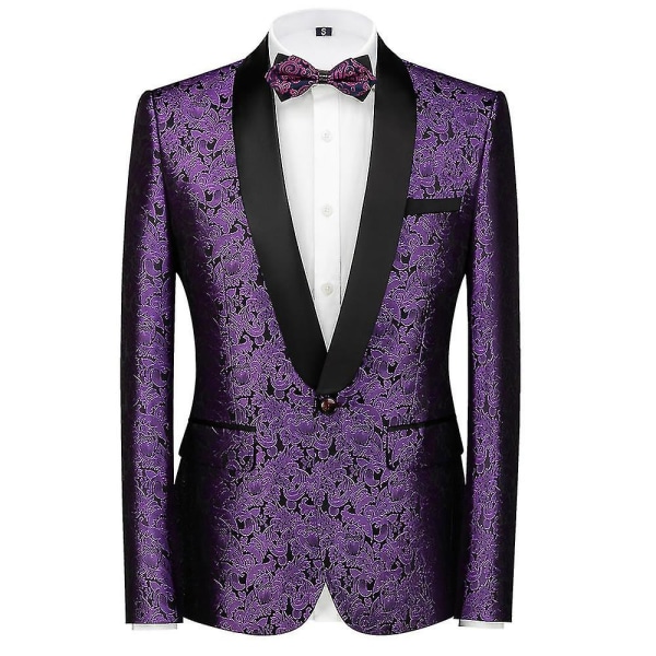 Schan Herr 3-delade kostymer Sjal Lapel Enknapps Smoking Blazer Västbyxor Set För Bröllop Purple M