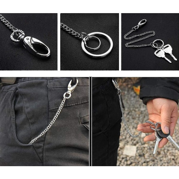 Nyckelring, 38 cm lång, kraftig nyckelring med bältesklämma för män och kvinnor