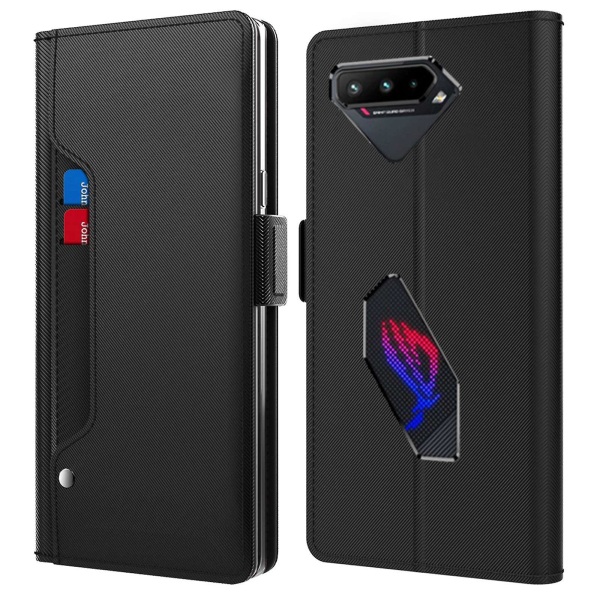 För Asus Rog Phone 5 Spegelfunktion Magnetisk stängning Pu Läder Phone case Folio Flip Stand Korthållare Cover Black
