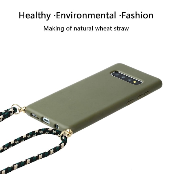 Wheat Straw Material + Tpu Case med snodd för Samsung Galaxy S10 Plus Army Green For Samsung Galaxy S10 Plus