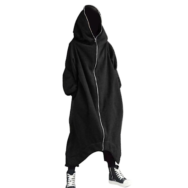 Unisex långärmad Hoo Nazgul långjacka med dragkedja Fleecefodrad lång luvtröja Black 4XL