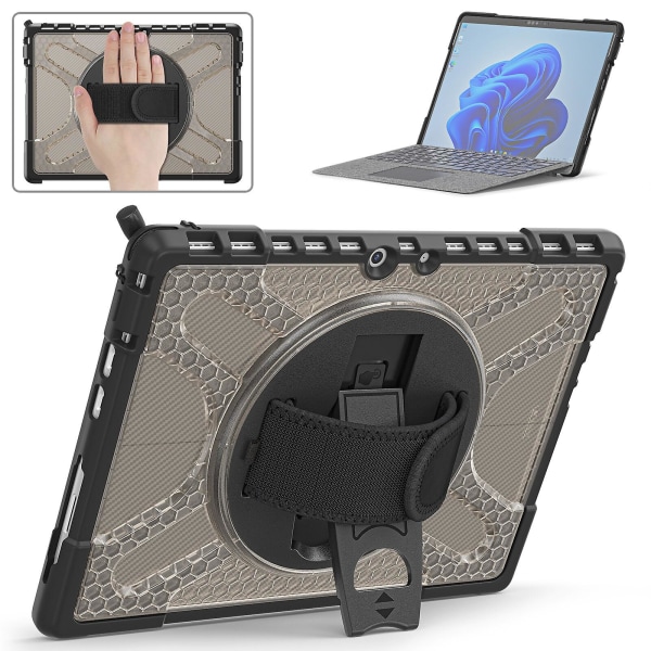 Unikt case för Surface Pro 8 med handrem, tangentbordsrem (inget tangentbord), justerbart stativ, kraftigt case, stötsäker, null none