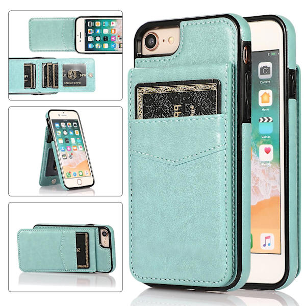 För Iphone 7 / 8 / Se (2020) / Se (2022) Korthållare Phone case Kickstand Pu Läder + Tpu cover Mint Green