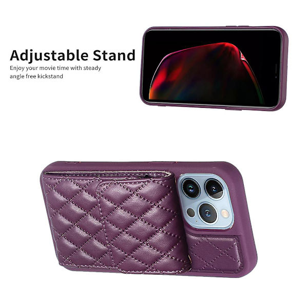 Bf22-stil för Iphone 13 Pro Kickstand Cover Pu Läderbelagd TPU-kortplatser Phone case Dark Purple