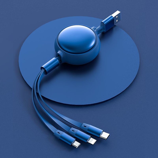 Flerladdningskabel, 3-i-1 laddningskabel, indragbar USB kabel, snabbladdningskabel, en-till-tre datakabel Blue